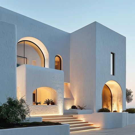 White Home Outside, Modern White Architecture, Luxury Architecture House, Front Facade Australia, Modern Mediterranean Facade, Mediterranean Style Homes Exterior, Modern Mediterranean Homes Exterior, Modern Classic House Exterior, Minimalist Home Exterior