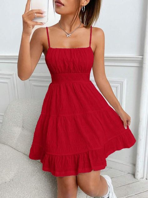 Short Red Summer Dress, Cute Valentines Dresses, Cute Red Dresses Casual, Simple Short Dresses Casual, Cute Red Dresses Short, Short Red Dress Casual, Red Dress Casual Outfit, Cute Short Summer Dresses, Red Sundress Outfit