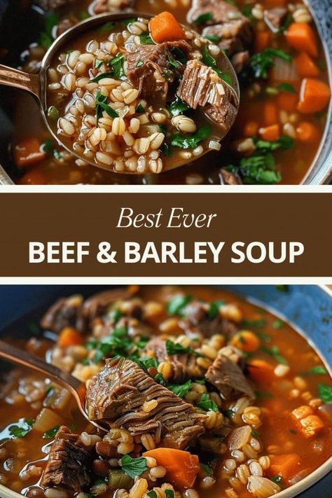 Best Ever Beef And Barley Soup Soup With Barley, Vegetable Beef Barley Soup, Soup For A Cold, Beef And Barley Soup, Beef And Barley, Crisp Salad, Beef Soup Recipes, Beef Barley, Beef Barley Soup