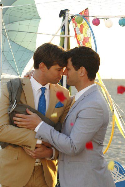 Pin for Later: The Ultimate Movie and TV Weddings Gallery The New Normal David (Justin Bartha) and Bryan (Andrew Rannells) tie the knot after getting their new little bundle of joy. Justin Bartha, My Big Fat Greek Wedding, Failing Marriage, Tv Weddings, Andrew Rannells, Crazy Rich Asians, Crazy Rich, Wedding Movies, The Book Of Mormon