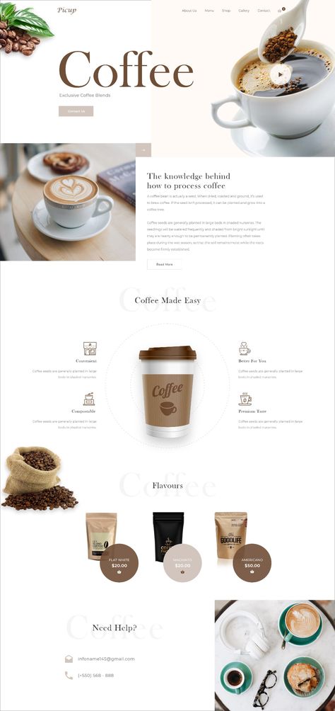 Webpage Design Layout Website, Webpage Design Layout Templates, Webpage Layout Design, Webpage Design Ideas, Cafe Website Design Layout, One Pager Website Design, Cafe Website Design Inspiration, Coffee Website Design Inspiration, One Pager Design Layout Inspiration