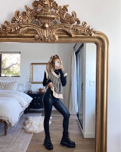 Boots, leggings, faux leather leggings, sweater vest Size M vest, size XS leggings, sized down a half size in the boots! @liketoknow.it #liketkit http://liketk.it/31TYT #LTKshoecrush #LTKstyletip #LTKunder100 Nyc Winter Fashion, Houndstooth Sweater Vest, Sweater Vest Outfit, Houndstooth Sweater, Cold Outfits, Epilator, Vest Outfits, A Mirror, Autumn Outfit