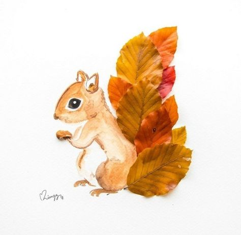 Squirrel Art, Fall Art Projects, Leaf Crafts, Autumn Crafts, Fall Crafts For Kids, Arte Animal, Nature Crafts, Autumn Activities, Autumn Art