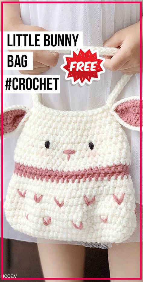 crochet Little Bunny Bag free pattern #crochet #bag #crochetpattern via @shareapattern.com Bag Free Crochet Pattern, Baby Purse, Bunny Ideas, Crocheted Bags, Bags Crochet, شال كروشيه, Confection Au Crochet, Bunny Bags, Crochet Bunny Pattern