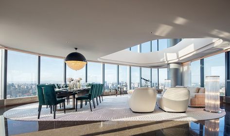 the FENDI apartment in beijing's one sanlitun, designed by CCD Linear Light Fixture, Fendi Casa, Luxury Penthouse, French Windows, Luxury Services, Level Homes, House System, Center Table, Apartment Design