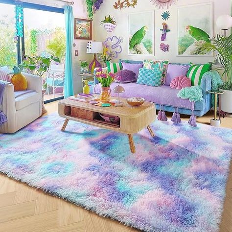 Blue Purple Rainbow Rugs for Girls Bedroom Aesthetic,5x7 Rug, Kawaii Mermaid Area Rug for Kids Room, Unicorn Rug for Nursery, Shaggy Plush Fluffy Carpet for Playroom, Cute Room Decor for Baby.
Cozy Area: With a furry appearance and soft texture, our rugs not only add a unique taste but also offer warmth and comfort between your families and the cold floor, which makes this decorative rug more practical. Rugs For Girls Bedroom, Purple Girls Bedroom, Rainbow Rugs, Rug For Nursery, Purple Girls Room, Rug For Kids Room, Purple Room Decor, Purple Room, Purple Bedrooms