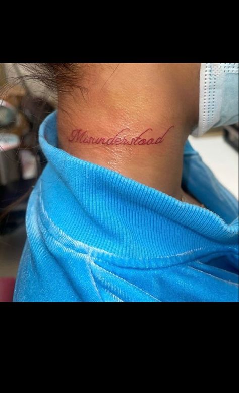 Elevate Tattoo Ideas, Misunderstood Tattoo On Neck, Quote Neck Tattoos Women, Loyalty Neck Tattoos Women, Godspeed Neck Tattoo, Long Neck Tattoo, Real Recognize Real Tattoos, Baddie Neck Tattoo Ideas Female, Women’s Neck Tattoo