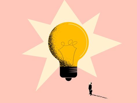 idea light bulb illustration by Konopelski Coy on Dribbble Lightbulb Illustration Graphics, Idea Illustration Lightbulb, Light Bulb Graphic Design, Spark Illustration, Believe Illustration, Lightbulb Illustration, Spotlight Illustration, Lightbulb Logo, Light Bulb Graphic