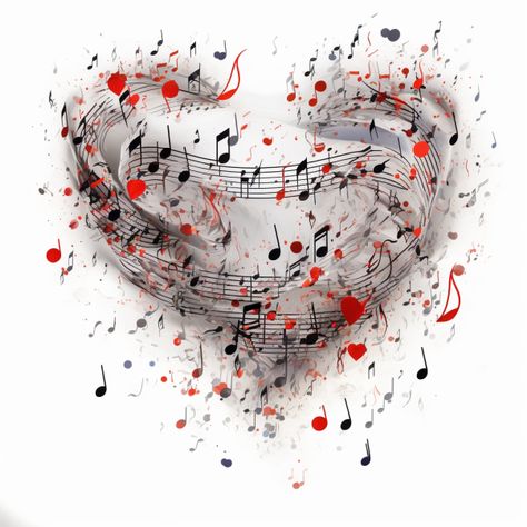 In the picture, a vibrant red heart is entwined with musical notes, symbolizing the harmonious relationship between love and music. It exudes emotion and artistic expression. Love And Music, Harmonious Relationship, Musical Notes, Musical Note, Artistic Expression, The Picture, Vibrant Red, Red Heart, Musical