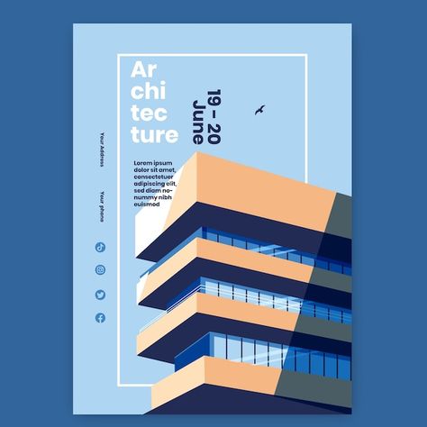 Poster Design Inspiration Architecture, Architecture Ads Design, Modern Advertising Design, Architectural Poster Layout, City Magazine Cover, Architecture Posters Design, Architecture Graphic Design Poster, Flat Poster Design, Modern Poster Design Creative