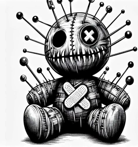 Creepy Horror Drawing, Voodoo Bear Tattoo, Matching Voodoo Doll Tattoo, Traditional Voodoo Doll Tattoo, Voodoo Tattoo New Orleans, Voodoo Doll Tattoos, Voodoo Doll Drawing, Voodoo Doll Tattoo, Art Sinistre