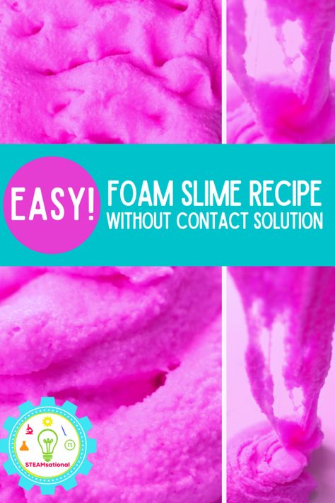 How to Make Foam Slime Without Contact Solution- Just 4 Ingredients! Diy Foam Slime, Slime Recipe Without Contact Solution, Slime Without Contact Solution, Slime With Contact Solution, How To Make Foam, Soap Slime, Grandma House, Sticky Slime, Slime Ideas