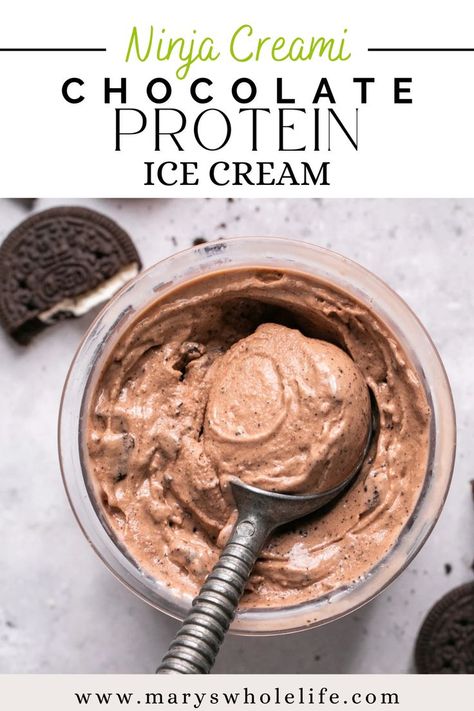 This Ninja Creami protein ice cream is sure to satisfy that sweet tooth, up your protein intake, and is so good that you’ll think you’re eating the real thing! A healthy ice cream recipe that has 26 grams of protein per serving and 3 simple ingredients! Ninja Creamy Vegan Protein Ice Cream, Ninja Cremini Ice Cream Protein, Healthy Ninja Creami Recipe Protein, Ninja Creami Fairlife Protein, Ninja Creami Protein Shake, Healthy Ice Cream Ninja Creami, High Protein Ninja Creami, Nina Creami Recipes Healthy, Fall Ninja Creami Recipes