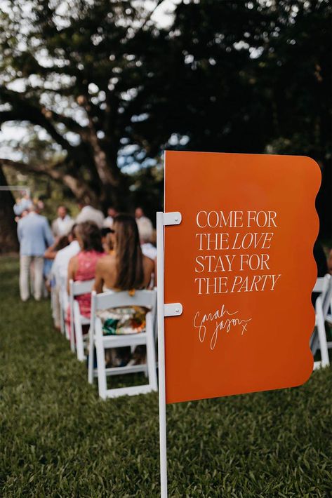 Wave Edge Wedding Welcome Sign Acrylic Orange Wedding Signage, Wedding In Front Of House, Colorful Wedding Signs, Colourful Wedding Signage, Retro Wedding Sign, Orange Welcome Sign, Wedding Signage Design, Pink Wedding Sign, Creative Wedding Sign