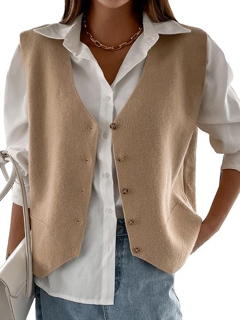 Casual Chique Stijl, Vest Outfits For Women, Chique Outfit, Style Casual Chic, Pullover Outfit, Sweater Vest Women, Chic Outfit, Vest Outfits, Sleeveless Sweater