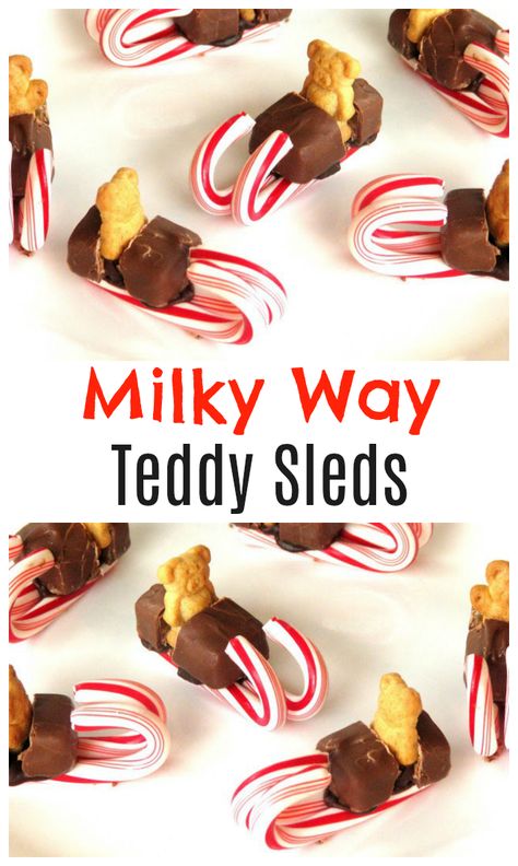 These cute Milky Way Teddy Sleds are perfect for class party treats at school and are easy to make! Make a batch to share at school or let the kids make their own! Sledding Party, Graham Cracker House, Class Snacks, Classroom Snacks, Christmas Arts, Christmas Snack, Baking Christmas, Chocolate Sticks, Christmas Arts And Crafts