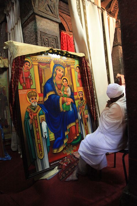 Biete Maryam Church Traditional Ethiopian Church Art Ethiopian Coptic Priest Mary and Jesus Painting Rock-Hewn Church Interior UNESCO World Heritage Site Lalibela Ethiopia Africa | Flickr - Photo Sharing! Ethiopian Church, Lalibela Ethiopia, Jesus Love Images, Saint George And The Dragon, Church Aesthetic, Church Pictures, Orthodox Christian Icons, Jesus And Mary Pictures, Church Interior