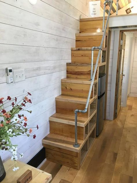 Tiny House Stairs Storage, Loft Stairs Ideas, Mezzanine Design, Cabin Stairs, Storage Stairs, Stairs Renovation, Stairs Storage, Tiny House Stairs, Loft Stairs