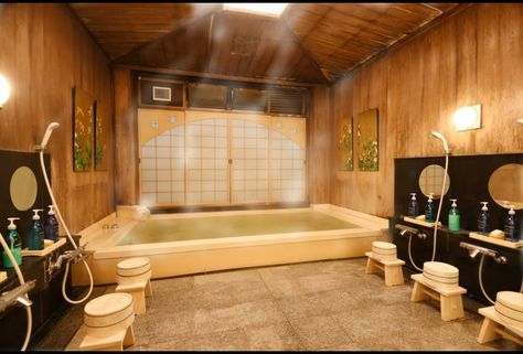 Japanese Bath House, Onsen Ryokan, Kyoto Garden, Japanese Bathroom, Japanese Bath, Traditional Japanese House, Wooden Bath, Large Bath, Bathroom Suite