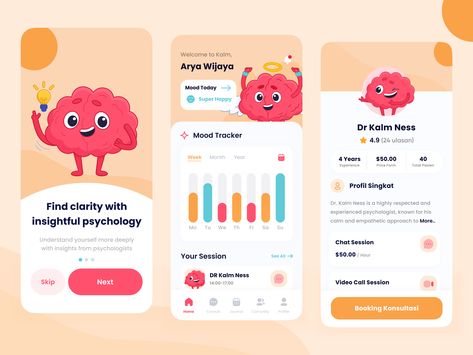 Kalm - Mental Health App by Arya Wijaya Kusuma Education Apps, Creative Ui Design, Reminder App, Education App Design, Mental Health Draws Ideas, Education App Ui Design, Apps For Mental Health, Health Mobile App, Mental Health Application Ui