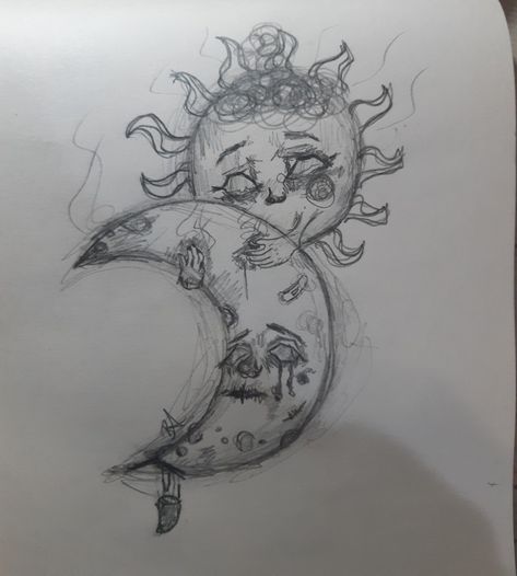 Weird Sun Drawing, Grunge Moon Drawing, Moon And Sun Sketch, Creepy Moon Drawing, Sun Face Drawing, Moon Face Drawing, Sun And Moon Sketch, Sun Sketch, Sun And Moon Drawing