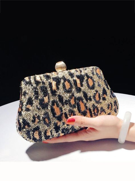 Sequin Clutch, Sequin Decor, Leopard Fashion, Novelty Bags, Gold Collar, Box Bag, Leopard Pattern, Party Bag, Bird In Bag