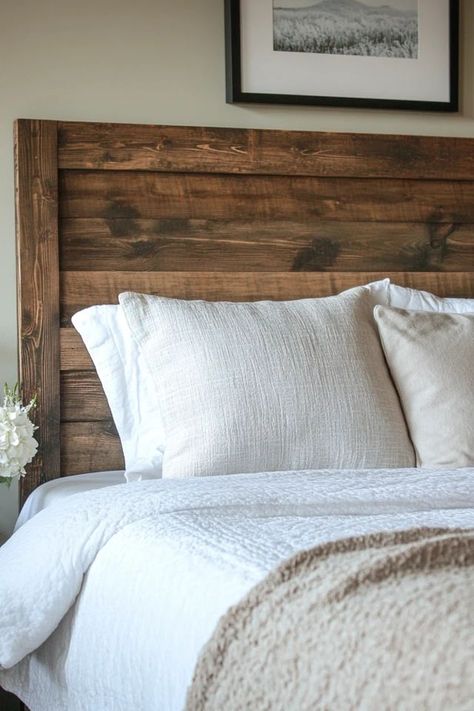 "Create a rustic retreat with a DIY Reclaimed Wood Headboard! 🛠️🛏️ Ideal for adding character and warmth to your sleep space. 🌟✨ #DIYFurniture #Woodworking #BedroomInspiration" Wooden King Size Headboards, Wooden Headboards For Beds Diy, Modern Farmhouse Headboard Ideas, Homemade Wooden Headboards, Diy Headboards Ideas, Diy Wood Headboard Ideas, Farmhouse Headboard Diy, Wooden Headboard Diy, Diy Headboard Wood