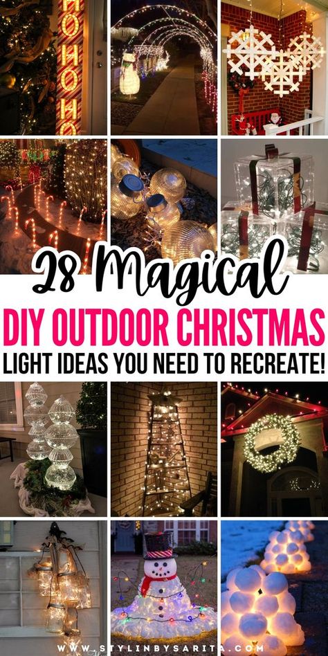 Create the most beautiful Christmas home exterior with these exterior Christmas lights ideas. I've gathered 28 magical outdoor DIY Christmas light ideas that'll impress all of your neighbors! Homes Decorated For Christmas Exterior, Diy Yard Decorations For Christmas, Christmas Trellis Outdoor, Christmas Light Displays Outdoor Diy, Diy Large Outdoor Christmas Decorations, Easy Christmas Outdoor Decorations, Decorating For Christmas Outdoors, Outdoor Xmas Decorations Diy, Christmas Lighting Ideas For Outside