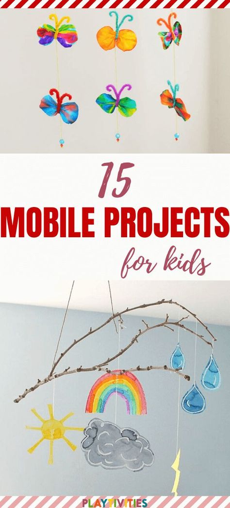 Hanging Mobiles For Classroom, Preschool Mobile Ideas, Mobile Ideas For School Projects, Spring Mobile Crafts For Kids, Mobile Diy Hanging, Kids Mobile Craft, Spring Mobiles For Classroom, Hanging Mobile Art Diy, Hanging Crafts For Kids Classroom