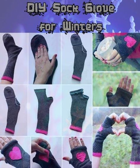 DIY Sock Gloves Pictures, Photos, and Images for Facebook, Tumblr, Pinterest, and Twitter Diy Fingerless Gloves, Diy Emo Clothes, Diy Hand Warmers, Gloves Diy, Punk Fashion Diy, Diy Crafts For Teen Girls, Diy Sy, Diy Socks, Sock Crafts