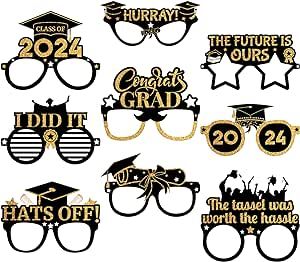 Graduation Glasses, Grad Photo Props, Graduation Photo Booth Props, Graduation Photo Booth, Gold Graduation Party, Graduation Party High, Graduation Party Favors, Card Party, Graduation Favors