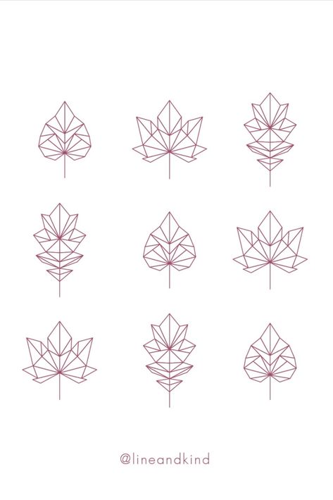 A collection of geometric, #minimal fall leaf illustrations. Geometric Leaf Tattoo, Geometric Plant Drawing, Geometric Pattern Drawing, Leaf Geometric, Geometric Leaves, Geometric Leaf, Geometric Designs Art Pattern, Geometric Line Art, Fall Leaves Tattoo