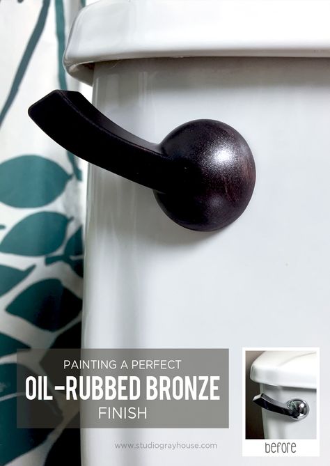 A toilet handle makeover may not be the most glamorous project but it can make a difference when updating a bathroom. Instead of buying a new handle upgrade your existing silver one by painting it with an oil-rubbed bronze finish. Oil Rubbed Bronze Spray Paint, Oil Rubbed Bronze Paint, Paint Door Knobs, Bronze Spray Paint, Toilet Handle, Trendy Bathroom, Oil Candles, Painted Doors, Diy Home Improvement