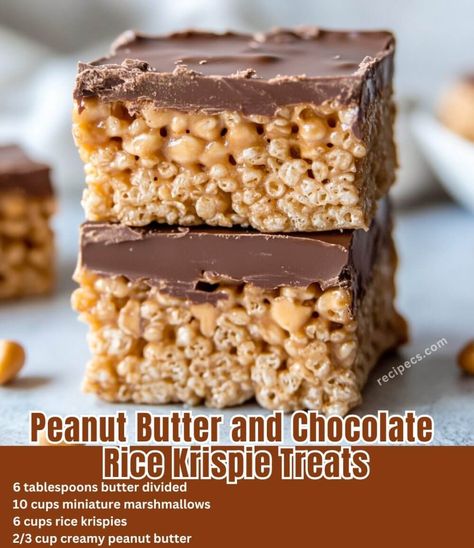 Peanut Butter and Chocolate Rice Krispie Treats is an easy and quick healthy All Recipes keto dinner ideas recipes that you can cook if you like . In Tasty Choc Rice Krispie Treats, Rice Krispie Peanut Butter Treats, Rice Crispy Treats Ideas, Pecan Cheesecake Dip, Chewy Rice Krispie Treats, Rice Krispie Peanut Butter, Rice Krispie Treats Original Recipe, Rice Krispie Treats Variations, Peanut Butter Rice Crispy Treats