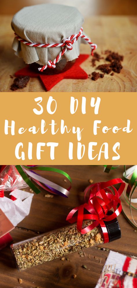 Here are 30 DIY healthy food gift ideas for foods, friends, and family. These budget-friendly gifts are homemade and from the heart. Give the gift of health this holiday season! #amyseatlist #giftguide #holidaygiftguide #diyholiday #diygifts Healthy Food Gifts, Diy Healthy Food, Food Gift Ideas, Healthy Gift Basket, Edible Christmas Gifts, Diy Food Gifts, Homemade Food Gifts, Diy Snacks, Healthy Gift