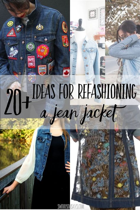 Diy Jacket Refashion, Denim Jacket Ideas, Sewing Ideas For Beginners, Upcycle Jean Jacket, Upcycled Clothing Tutorial, Upcycled Denim Diy, Jean Jacket Diy, Easy Upcycle, Denim Diy Clothes