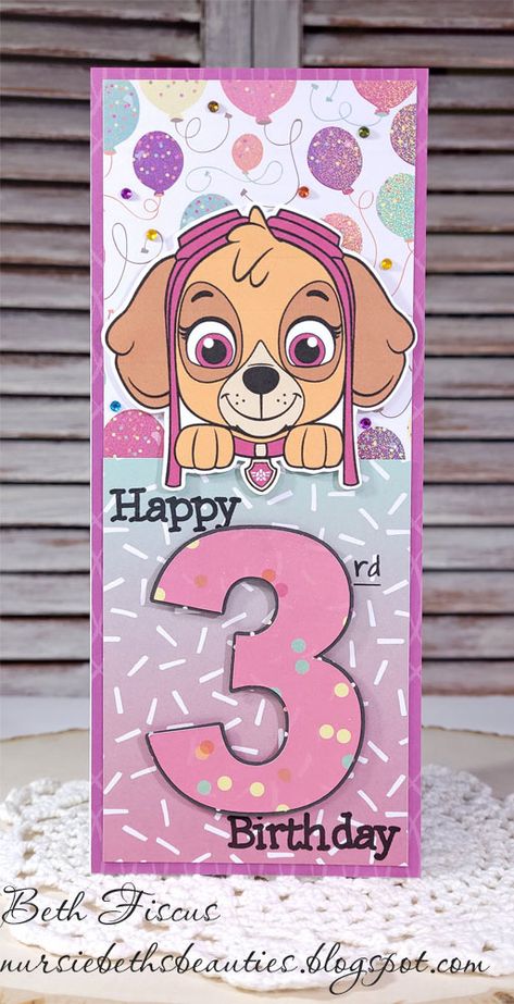 Paw Patrol Cards Handmade Happy Birthday, 3rd Birthday Card Ideas, Birthday Cards For Girls Kids, Paw Patrol Birthday Card, 3rd Birthday Card, Cricut Birthday Cards, Girls 3rd Birthday, Old Birthday Cards, 1st Birthday Party For Girls