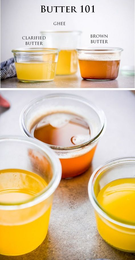 Butter 101: How to Make Clarified Butter, Ghee, and Brown Butter. Ghee vs clarified butter Making Ghee, Flavored Butter, Cooking 101, Homemade Butter, Food Info, Clarified Butter, Cooking Basics, Butter Recipe, Whole 30 Recipes