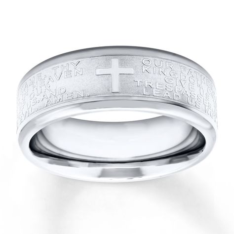 Men's Wedding Band Cross & Lord's Prayer Stainless Steel 8mm Jewelry Questions, Ring Boy, Groom Ring, Wedding Bands For Him, The Lord's Prayer, Lord's Prayer, Jewelry Advice, Men's Wedding Ring, The Lords Prayer