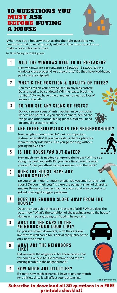 10 Questions You MUST Ask BEFORE Buying a House - Buying a house without asking the right questions can end up a costly problem. Download all 30 questions in a FREE checklist Before Buying A House, Apartment Tips, Buying First Home, House Buying, 30 Questions, Buying A House, Asking The Right Questions, Free Checklist, Home Buying Process