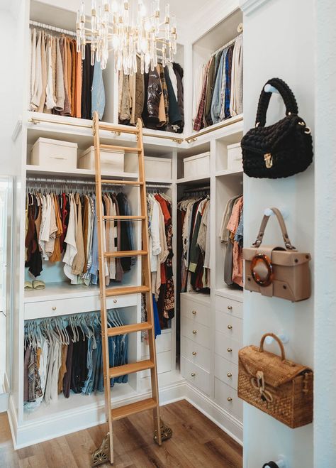 Primary Closet Makeover Built In Closet Layout, Retro Walk In Closet, Small Primary Closet, Navy Blue Walk In Closet, Building A Walk In Closet, Small Master Closet Ideas, Penthouse Walk In Closet, Tiny Closet Makeover, Raintree House