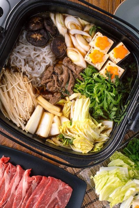 Japanese Recipes, Japanese Sukiyaki Recipe, Japanese Sukiyaki, Nabe Recipe, Sukiyaki Recipe, Hot Pot Recipe, Just One Cookbook, Easy Japanese Recipes, Tofu Dishes