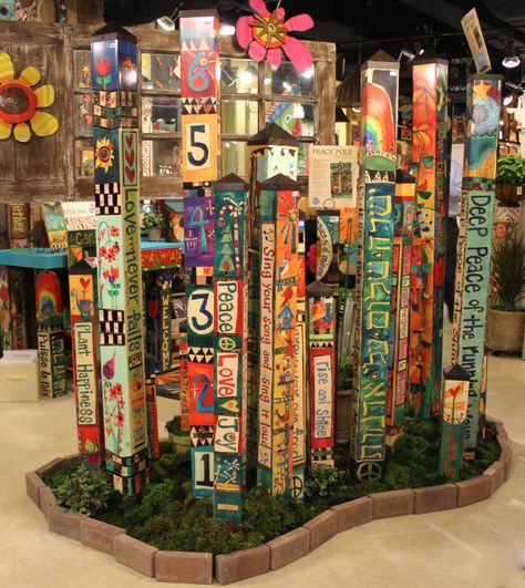 Garden Design Ideas On A Budget, Atlanta Market, Peace Pole, Garden Totem, Art Pole, Garden Totems, Garden Poles, Pole Art, Garden Posts