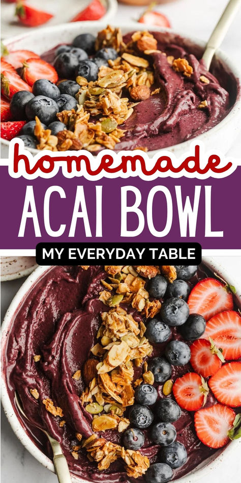 acai bowl Diy Acai Bowl, Homemade Smoothie Bowl, Acai Bowl Recipe Easy, Acai Smoothie Bowl Recipe, Busy Morning Breakfast, Homemade Acai Bowl, Acai Bowl Recipe, Acai Bowls Recipe, Banana Smoothie Bowl