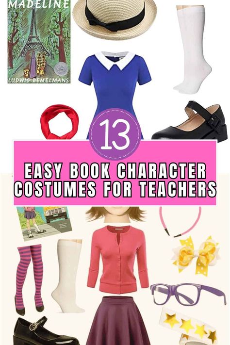 13 Easy Children's Book Character Costumes for Teachers & Adults Babysitters Club Costume Ideas, Disney Book Character Costumes, Preschool Teacher Book Character Costume, Book Characters Dress Up For Teachers Elementary Schools, Book Character Halloween Costumes For Teachers, Character Day Costumes For Teachers, Story Book Characters Costumes, Redhead Book Characters, Cute Book Character Costumes