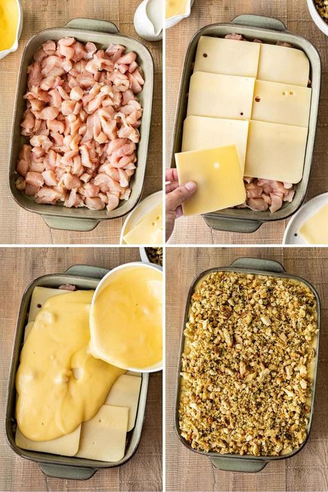 Chicken With Stuffing And Swiss Cheese, Easy Swiss Chicken Bake, Ham And Swiss Casserole Recipes, Chicken And Swiss Cheese Casserole, Swiss Cheese Chicken Casserole, Swiss Stuffing Chicken, Meals With Swiss Cheese, Swiss Chicken Casserole Stuffing, Chicken Stove Top Stuffing Casserole Swiss Cheese