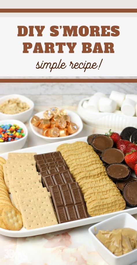 DIY Smores Party Bar Recipe - 3 Boys and a Dog Smores Table, Smores Bar Party, Hors Devours, Smores Station, Smores Party, Rice Krispies Recipe, Smores Bar, Cherry Brownies, Candy Bar Cookies