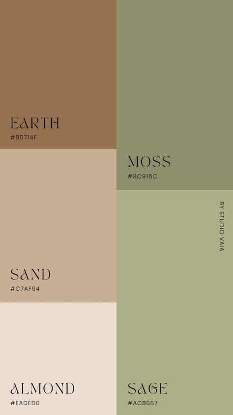 Color Matching Interior Design, Natural Earth Color Palette, Earth Tones Pallet, Earth Colours Aesthetic, Browns And Green Color Palette, Sage Green Rooms Color Scheme, Organic Color Scheme, Earthy Paint Palette, Earthy Feminine Colour Palette