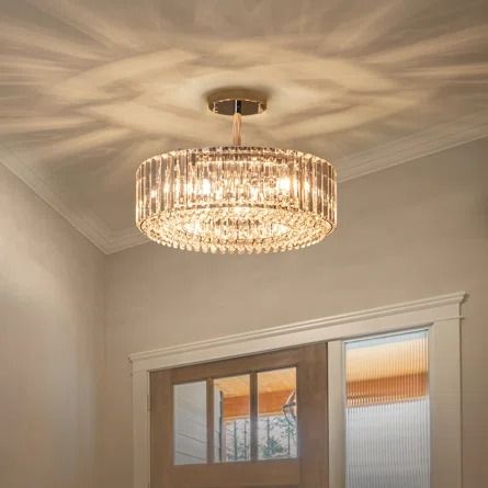 House of Hampton® Irenej Semi Flush Mount | Wayfair Flush Mount Chandeliers Bathroom, Elegant Bedroom Lighting, Front Hall Light Fixture, Light Fixtures That Go Together, Ceiling Light Low Ceiling, Flush Hallway Lighting, Semi Flushmount Light, Gold Light Fixture Bedroom, Chandeliers For Low Ceilings