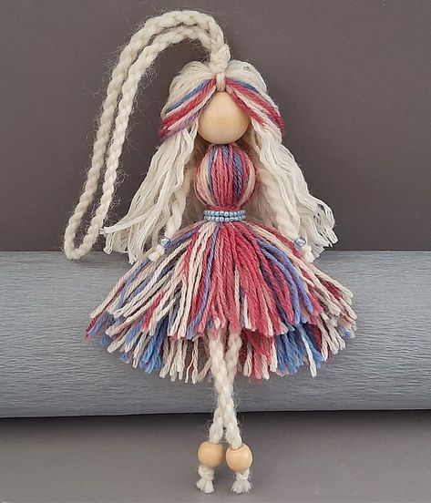 Macrame Doll Best Friends Gift Sisters Gift Girls Bedroom 2E7 Diy Yarn Dolls, Macrame Dolls, Macrame Doll, Colorful Fairy, Yarns Ornaments, Dolls Handmade Diy, Art Macramé, Boho Decoration, Yarn Dolls